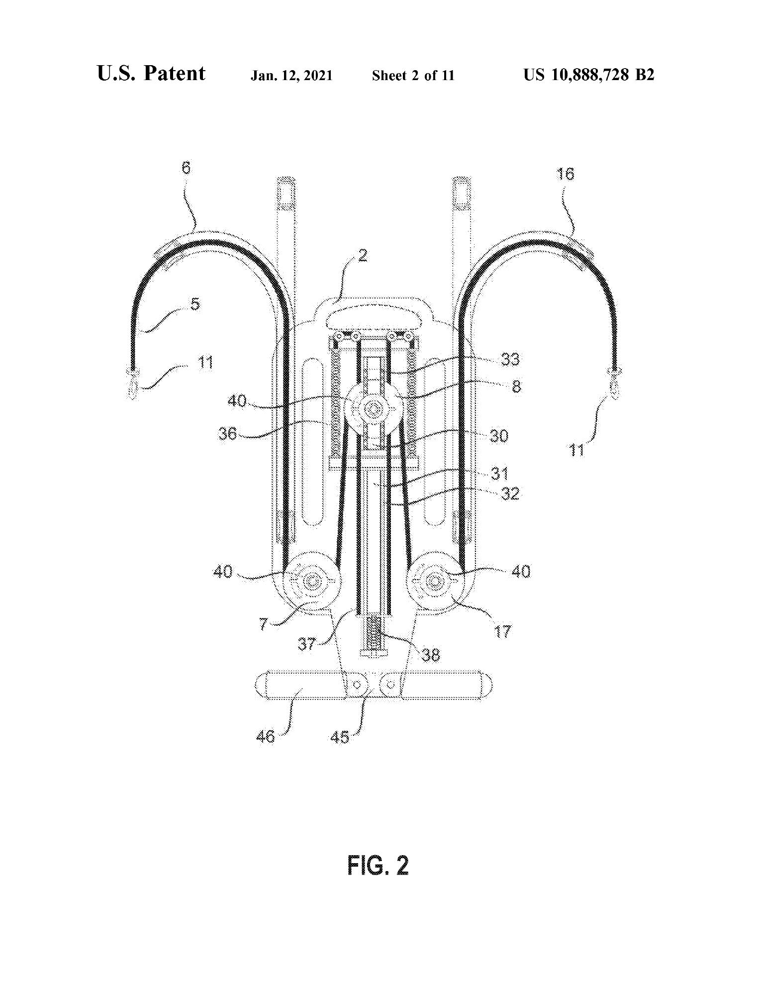 Patent figures showing cord and sheave routing
